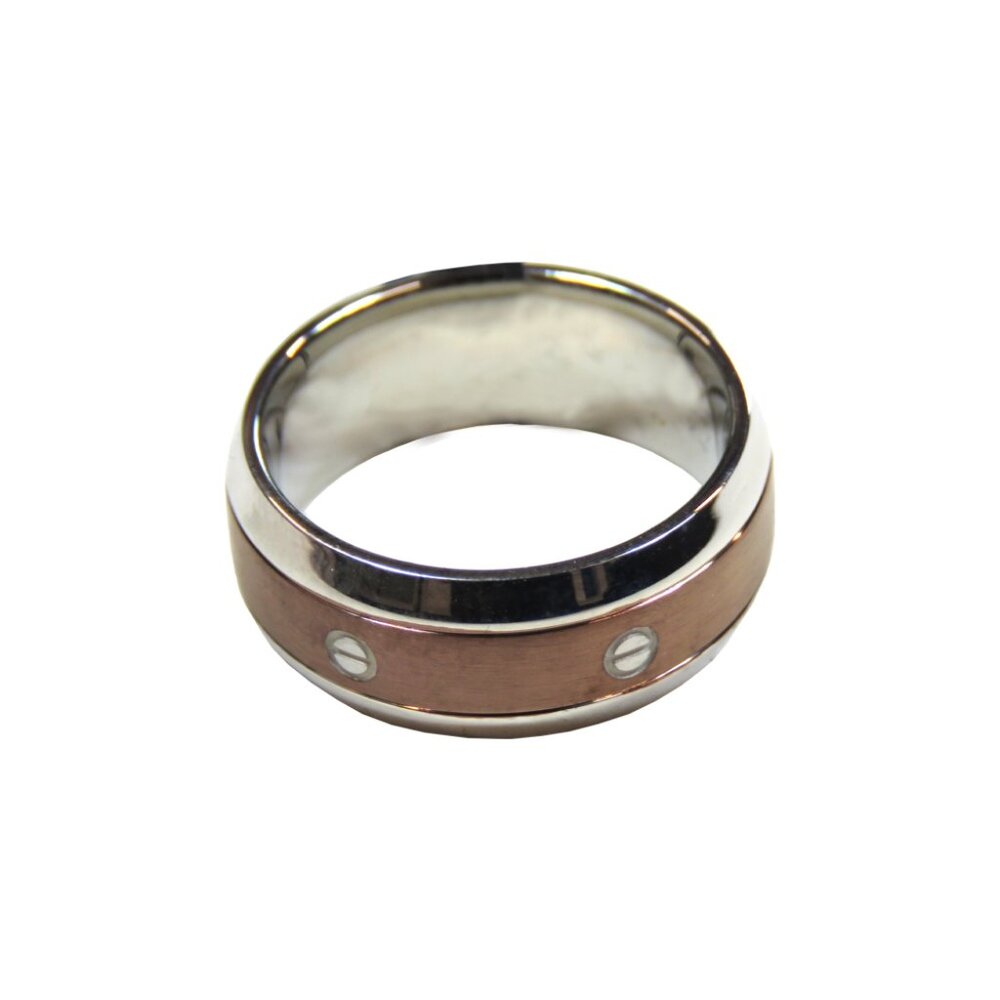 Inox Men's Polished Stainless Steel Ring with Satin Copper-Colored Accent - Picture 2 of 2
